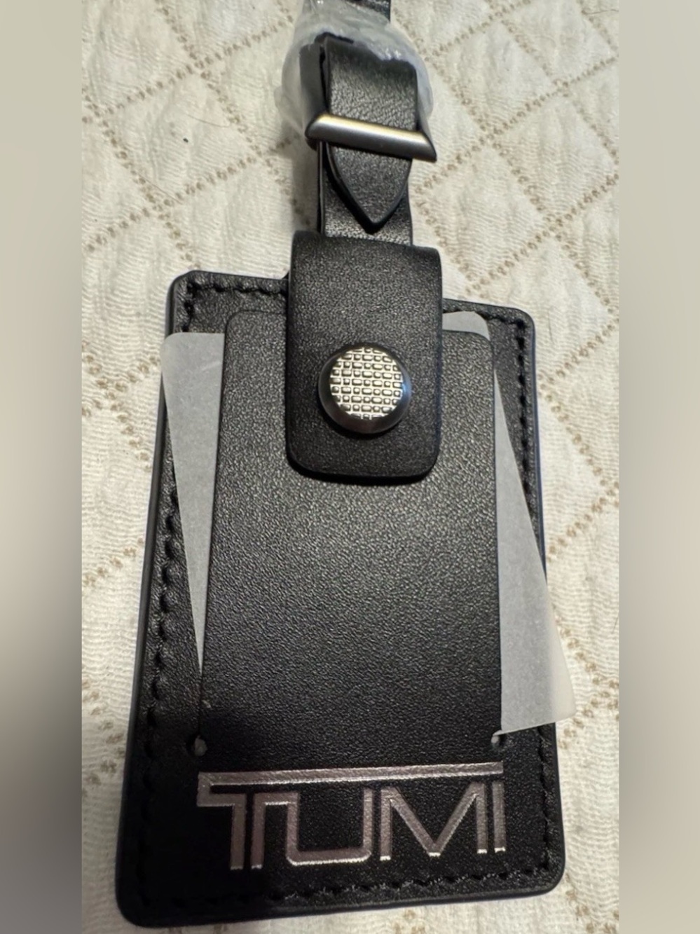 Tumi Small Black Leather Luggage/ID Replacement Tag 3x2 Inches
